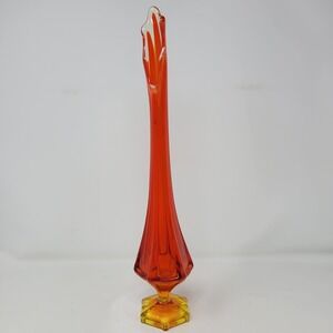 Viking Glass Persimmon Swung Vase 15.5 Inch Mid Century Modern 5 Petal Amberina